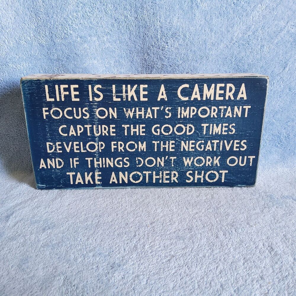 KP Designs Life Is Like A Camera Wooden Box Sign Wall Art Plaque Tabletop 12x6